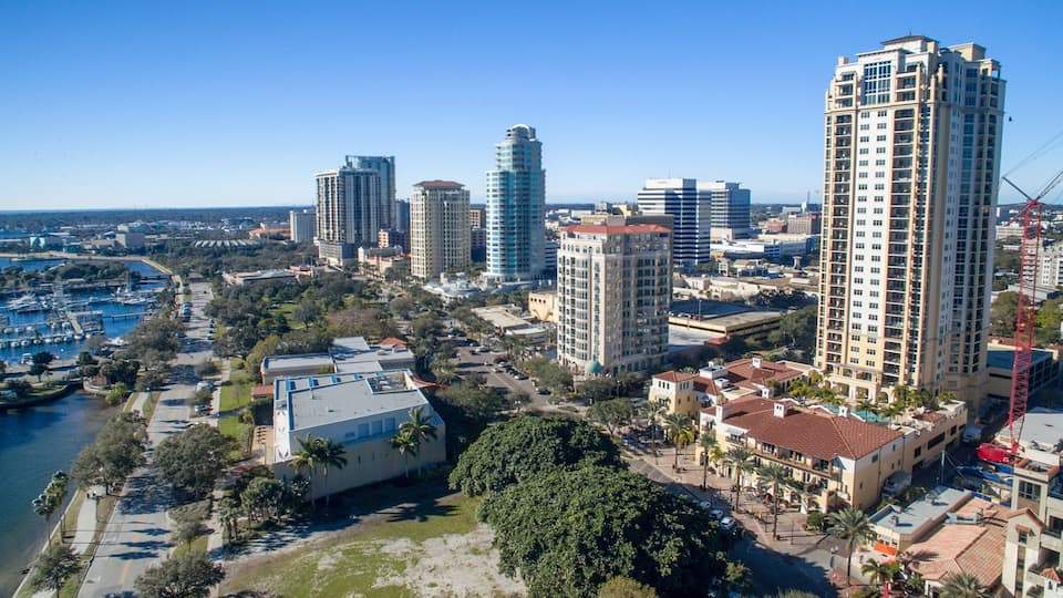Aerial view of St Petersburg skyline, Florida