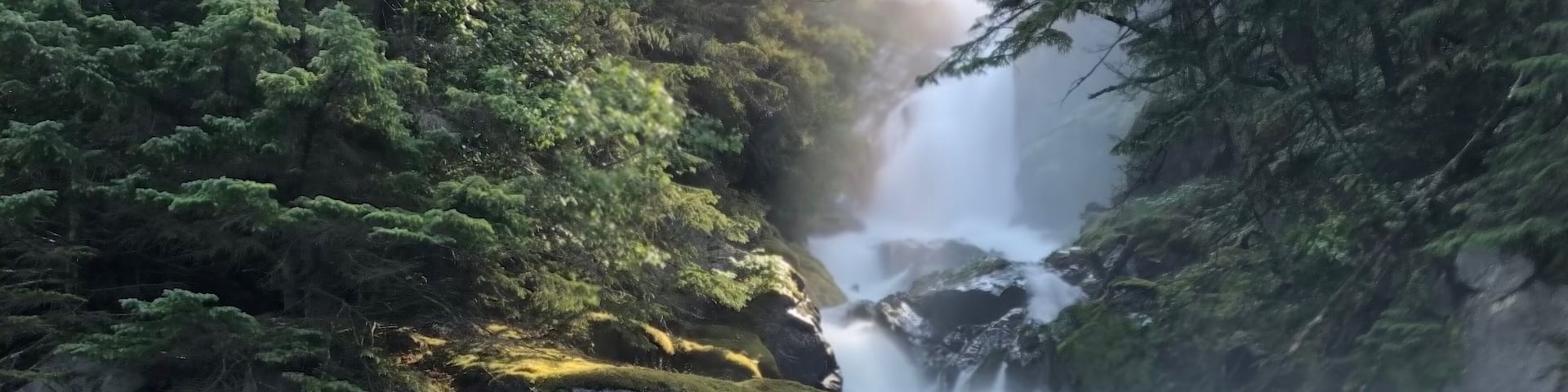 A waterfall cascading over rocks in a forested area.