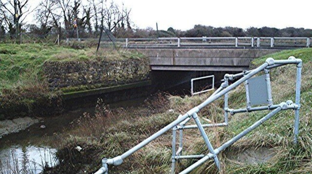 Sutton Ford Bridge The Prittle Brook, here tidal and forming the southern arm of the Roach Estuary. It has flowed through prettier places than this bleak industrial estate.