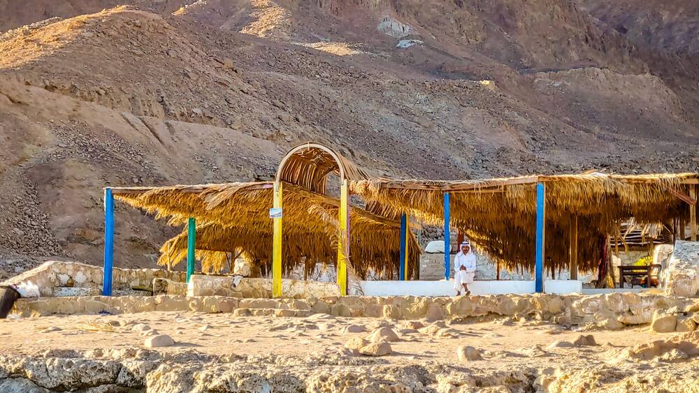 Sea, mountain, rocks, hut. Loved this scene near Dahab, Egypt