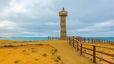 The famous lighthouse of Santa Elena Cape in Ecuador near Salinas city, marking the most western point of the country into the Pacific Ocean.