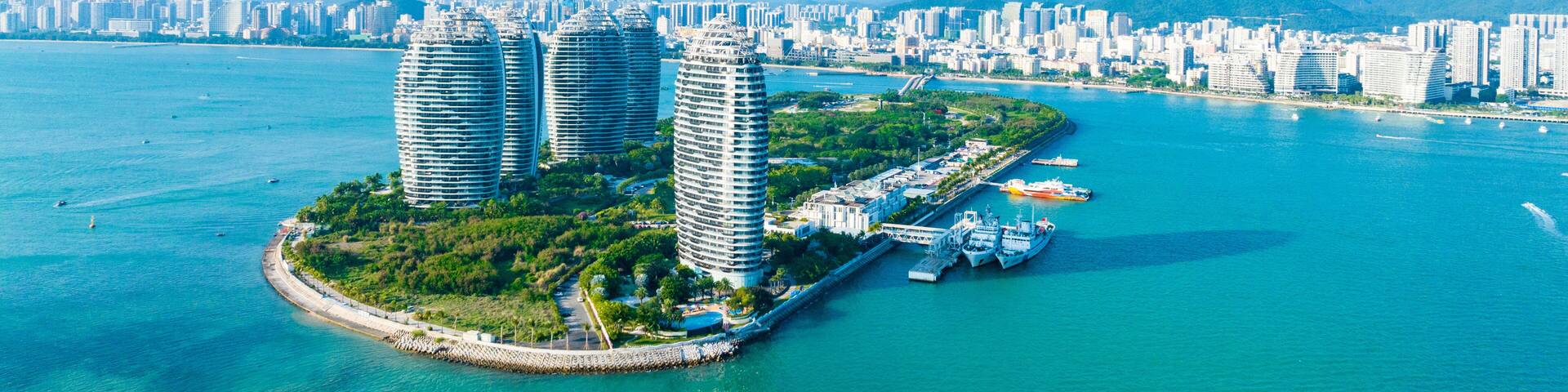 Beautiful sunny afternoon scenery at Phoenix Island, Sanya, Hainan.