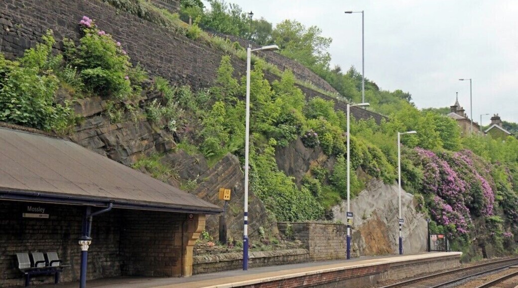Platform and wall, Mossley railway station