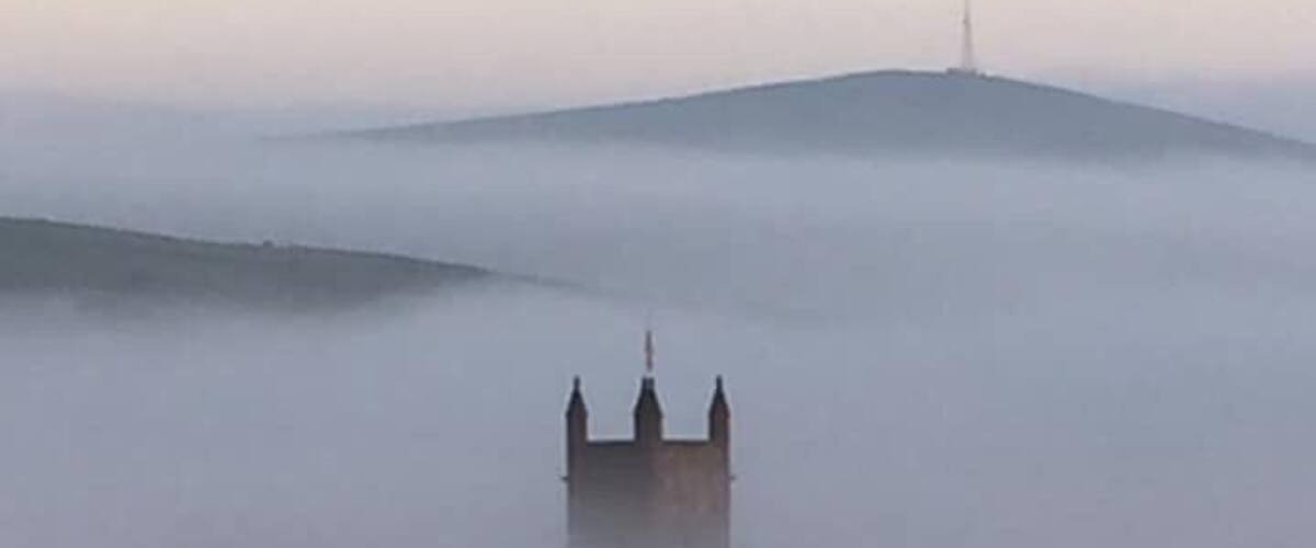 Misty winter morning in Mossley, Lancashire.