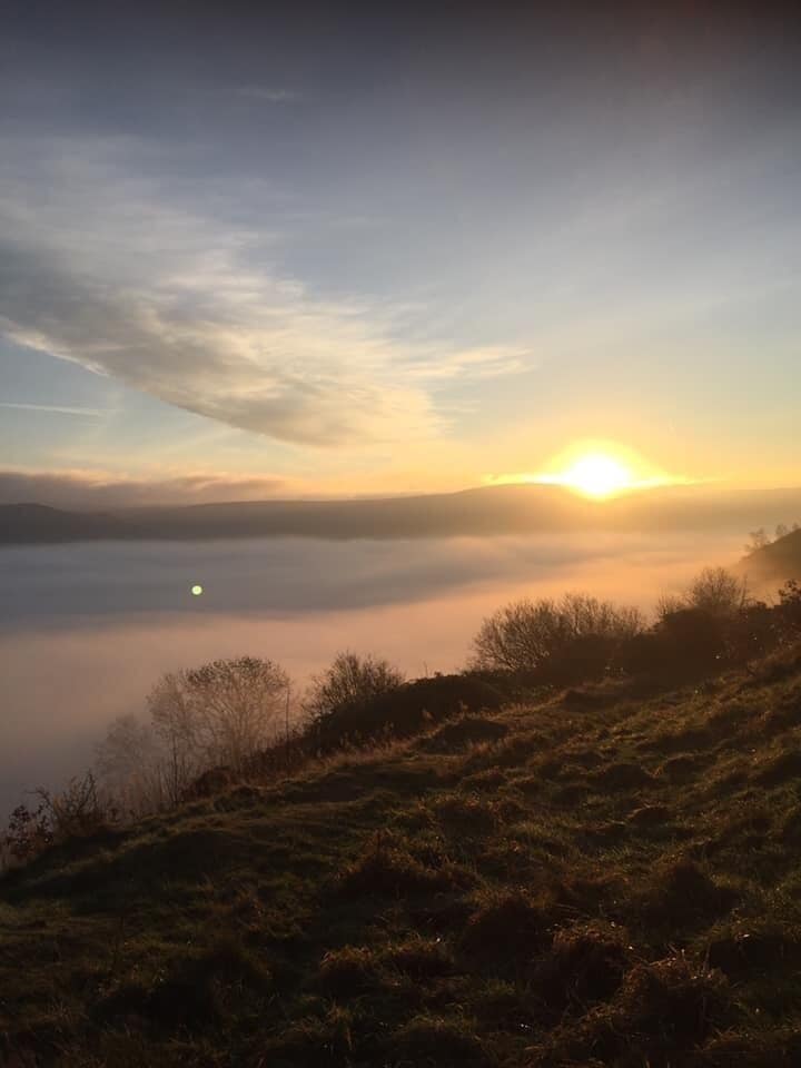 Sunrise over the Mist and Hills in Mossley.