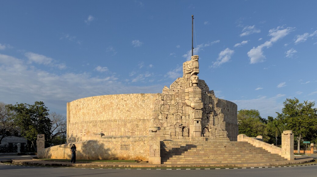 monument to the fatherland (patria statue) on paseo de montejo avenue in merida yucatan, mexico (famous landmark dedicate to mexican history) maya mayan iconography icon symbol symbolic representation