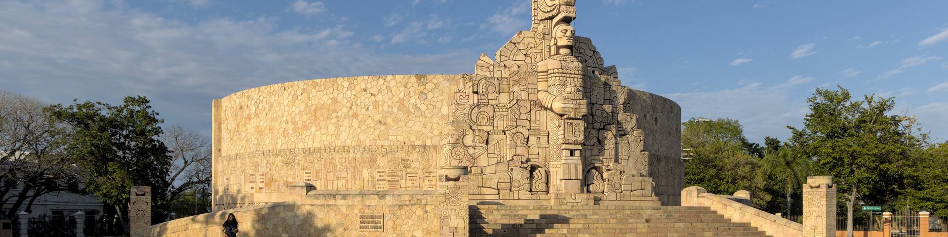 monument to the fatherland (patria statue) on paseo de montejo avenue in merida yucatan, mexico (famous landmark dedicate to mexican history) maya mayan iconography icon symbol symbolic representation