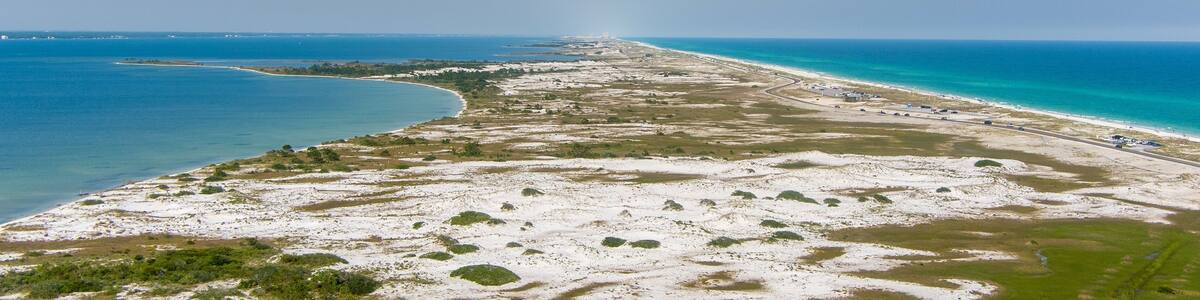 Aerial view of the beach in Pensacola, Florida