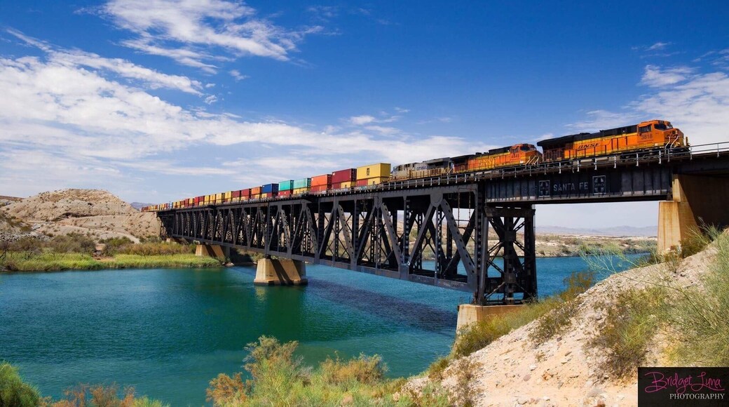 Just by the river before turning into Topock, stop for a moment and take a gander. It was already beautiful but then it seemed picture perfect that within 5 minutes a train came through. Wave it down and he will gladly pull the train horn for you!