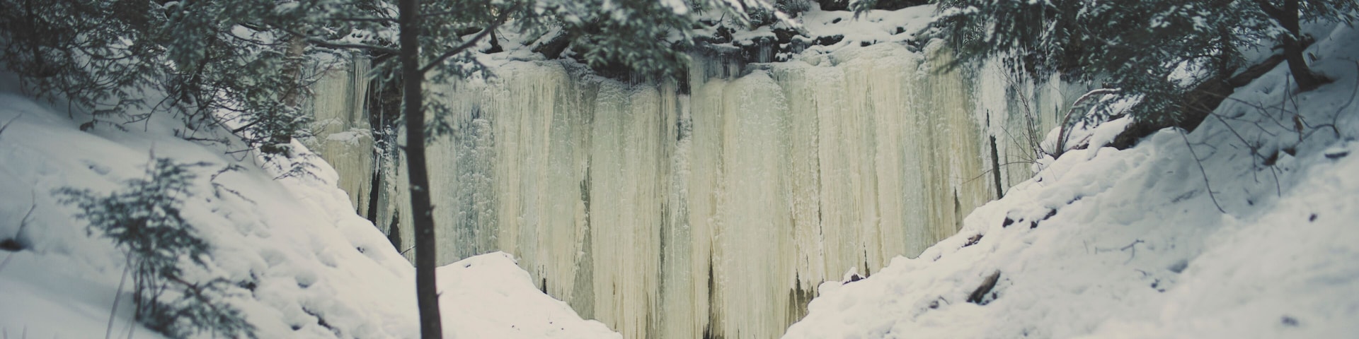 High angle view of frozen waterfall in forest