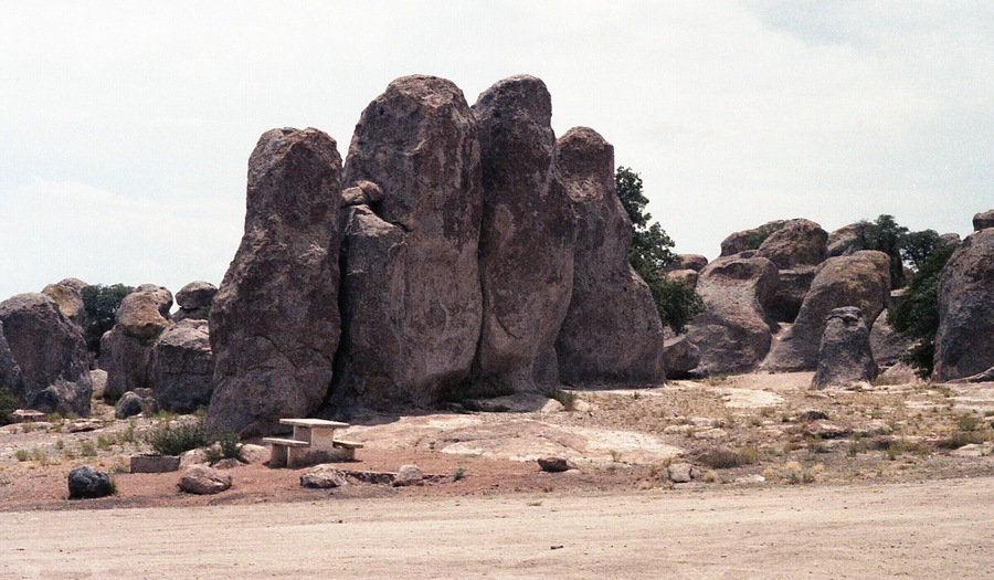 Way back in the 1980s, we went to visit a friend in New Mexico, and went to the City of Rocks State Park.  This is a picnic area in the park.