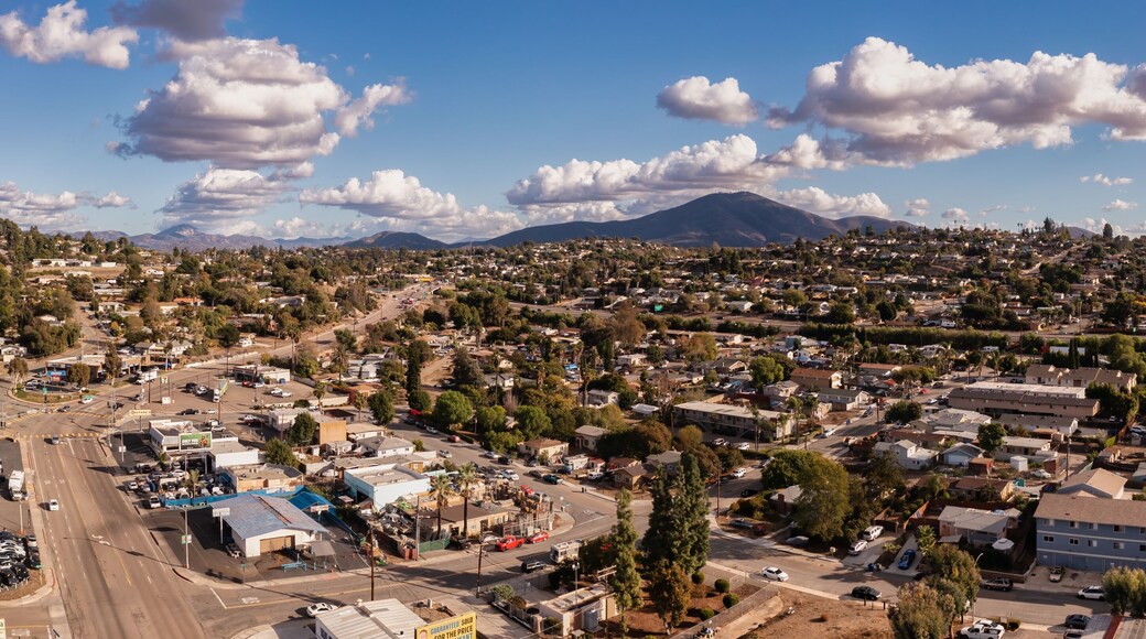 Aerial Panorama of Casa de Oro in San Diego County, Southern California. Drone shot of town.