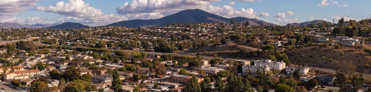 Casa de Oro in San Diego County, Southern California. Drone shot of town.