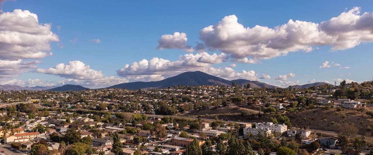 Casa de Oro in San Diego County, Southern California. Drone shot of town.