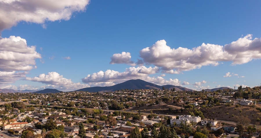 Casa de Oro in San Diego County, Southern California. Drone shot of town.