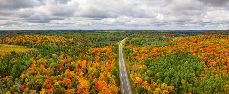 Beautiful autumn colors in the Michigan Upper Peninsula near Ironwood - scenic drive on US Highway 2,
