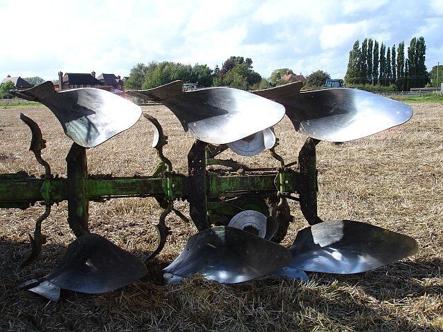 Shiny ploughshares One of the main things that strikes me at ploughing matches is the changes that have occurred in the equipment over the years. This modern piece of kit will plough five furrows at once and is reversible so the ploughman has no need to make his approach from the same end each time. The ploughshares are made from stainless steel so do not rust.