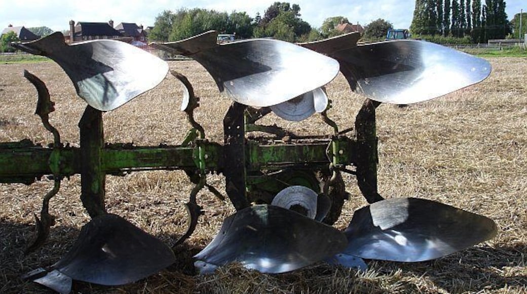 Shiny ploughshares One of the main things that strikes me at ploughing matches is the changes that have occurred in the equipment over the years. This modern piece of kit will plough five furrows at once and is reversible so the ploughman has no need to make his approach from the same end each time. The ploughshares are made from stainless steel so do not rust.