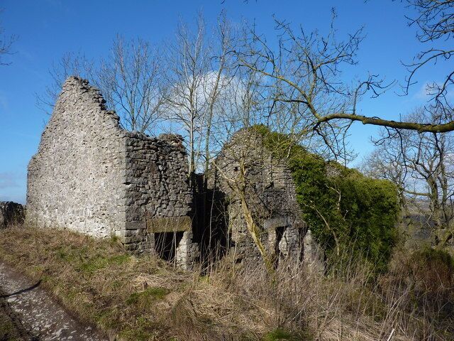 Derelict barn , covered with ivy On a track heading west from Middleton, a continuation of Water Lane