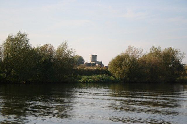 Across the Trent. River Trent and St.Wilfrid's church 53834 at North Muskham beyond