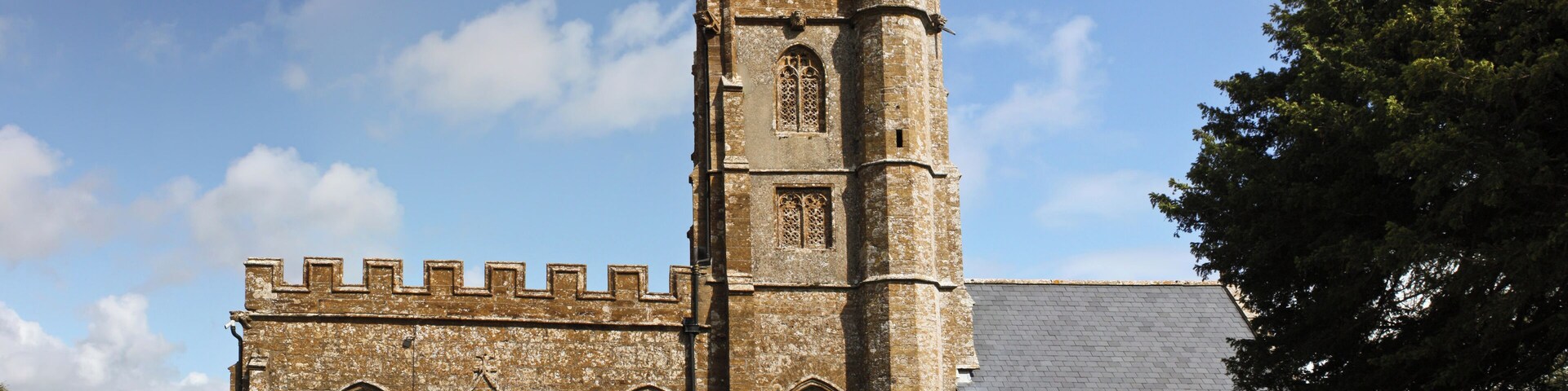 Parish church of St John the Evangelist and All Saints, Kingstone, Somerset, seen from the south. Image stitched from nine separate photographs.