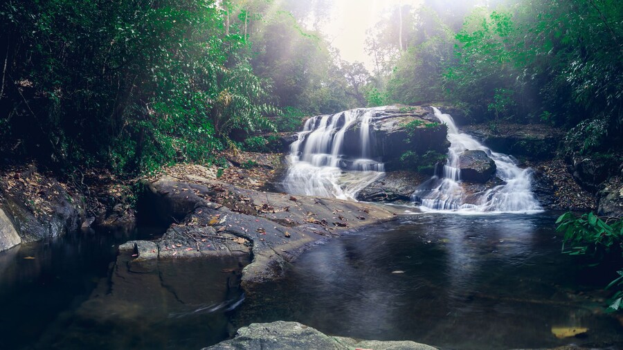 Travel concept of Khao Chamao Waterfall National Park love nature