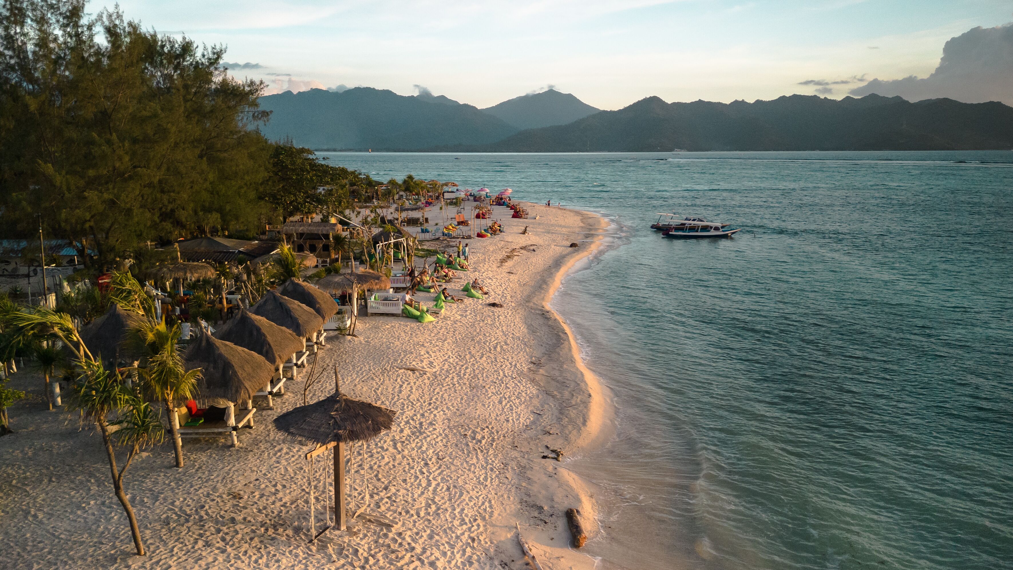 Aerial Bliss: Gili Air, Bali's Exotic Island Paradise with Idyllic Beach Life, Blue Waters, and Romantic Sunsets. Your Tropical Honeymoon Retreat in Asia's Indonesia