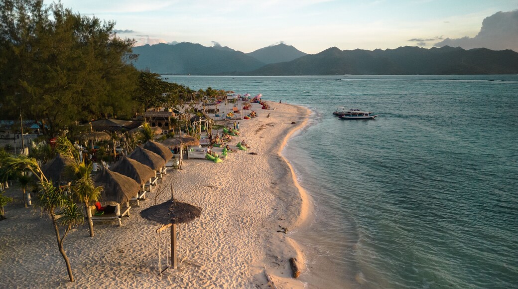 Aerial Bliss: Gili Air, Bali's Exotic Island Paradise with Idyllic Beach Life, Blue Waters, and Romantic Sunsets. Your Tropical Honeymoon Retreat in Asia's Indonesia