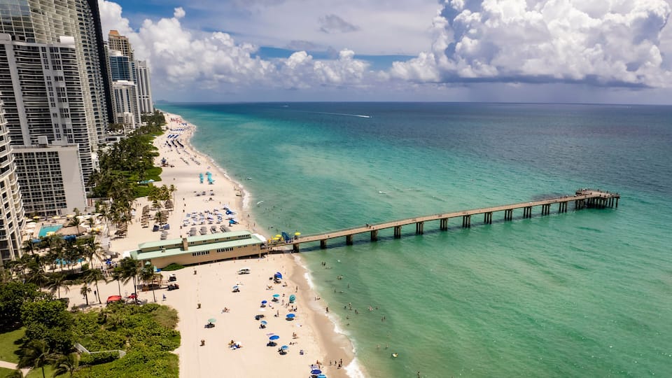 Sunny Isles Beach, Florida - Aerial of Newport Fishing Pier,