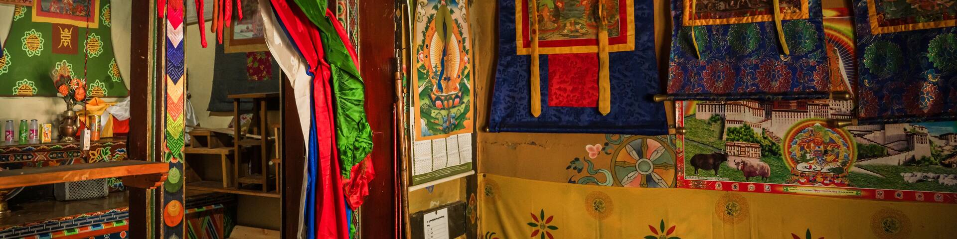 Ha, Bhutan - 26 September 2025: View of a room alive with vibrant colors, tapestries, and ornate decorations, creating a rich cultural tapestry.