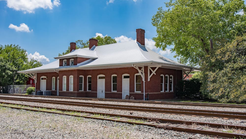 An old historical railroad station in Apex, North Carolina. (high saturation)
