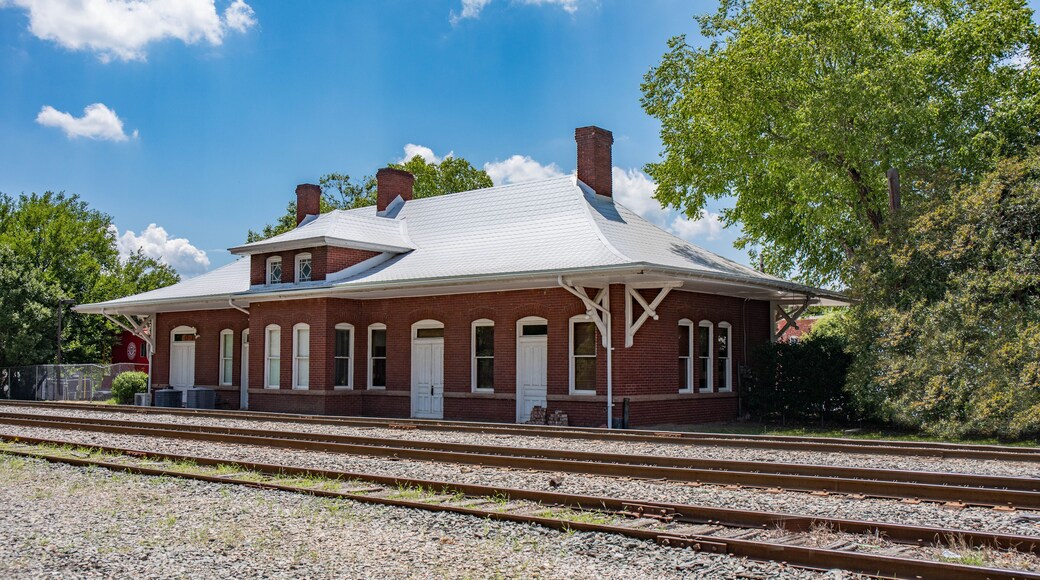 An old historical railroad station in Apex, North Carolina. (high saturation)