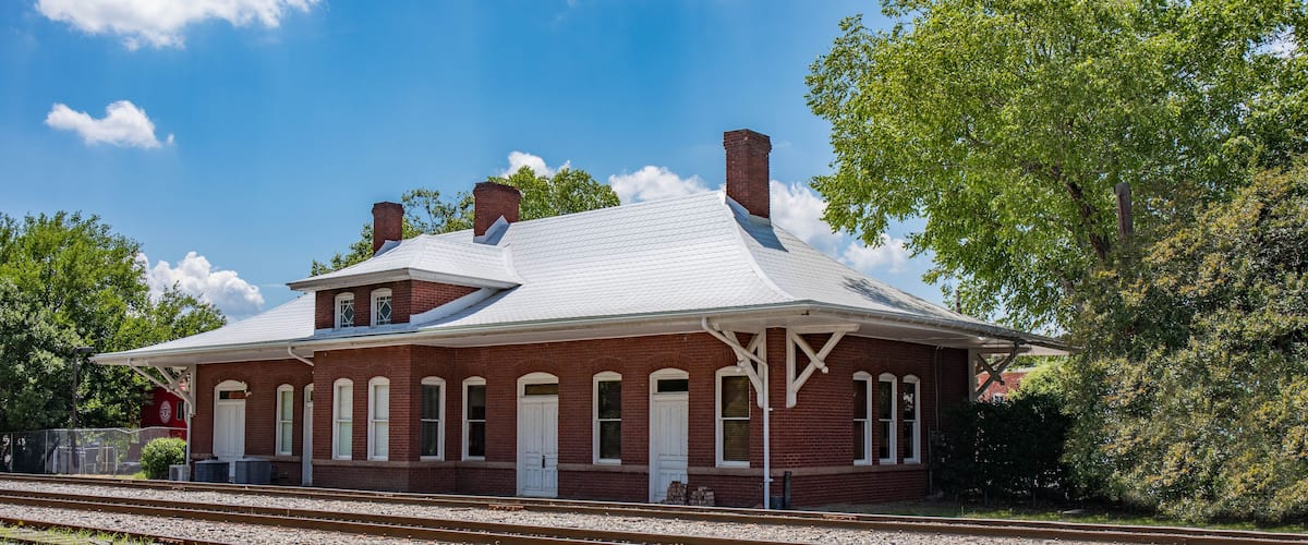 An old historical railroad station in Apex, North Carolina. (high saturation)