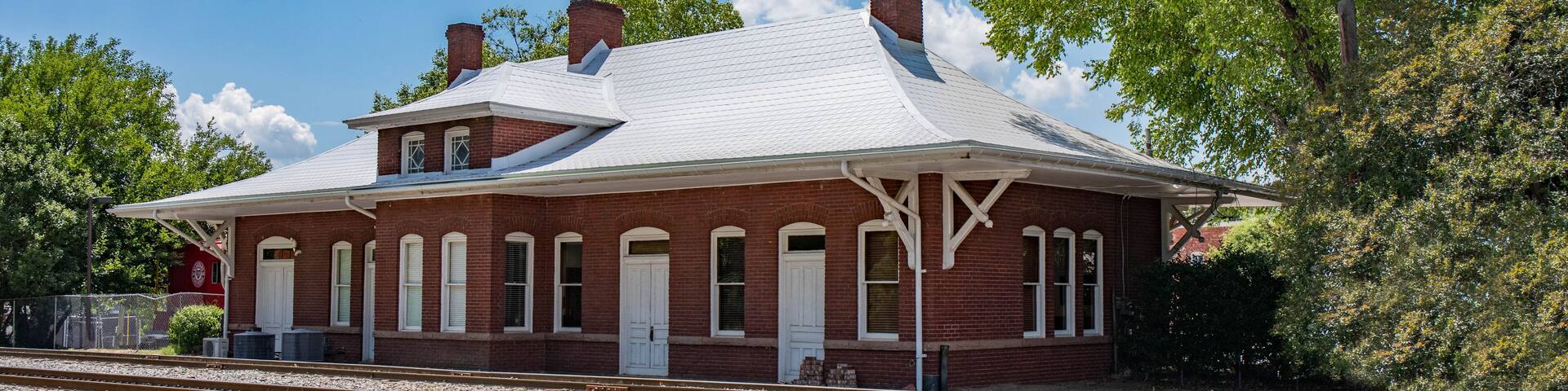 An old historical railroad station in Apex, North Carolina. (high saturation)