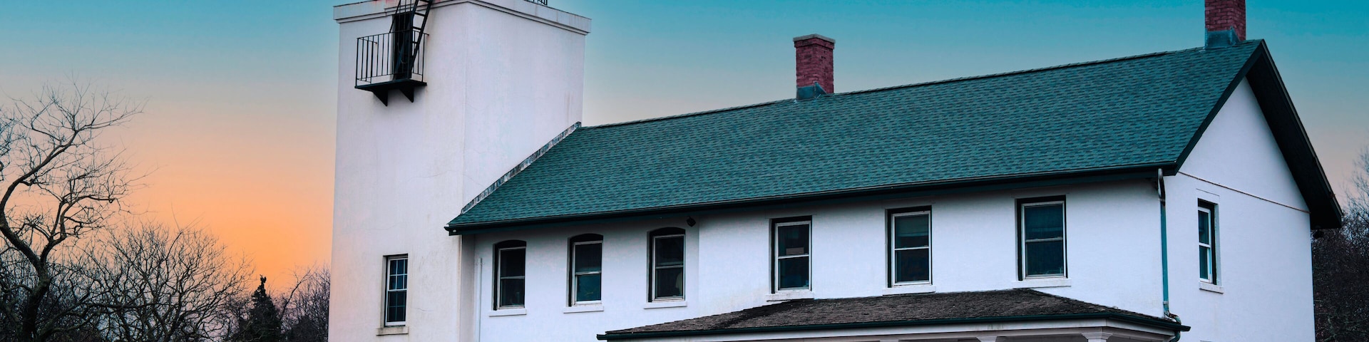 Horton Point Lighthouse, the landmark navigational architecture built in 1857 commissioned by George Washington, on Long Island, Southold, New York, USA