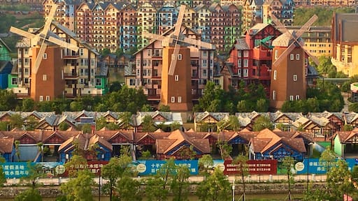 Beautiful Europe styles buildings and wind mills at Heyuan Resort, Guangzhou, China #China #travel #redphoto #landscape #red