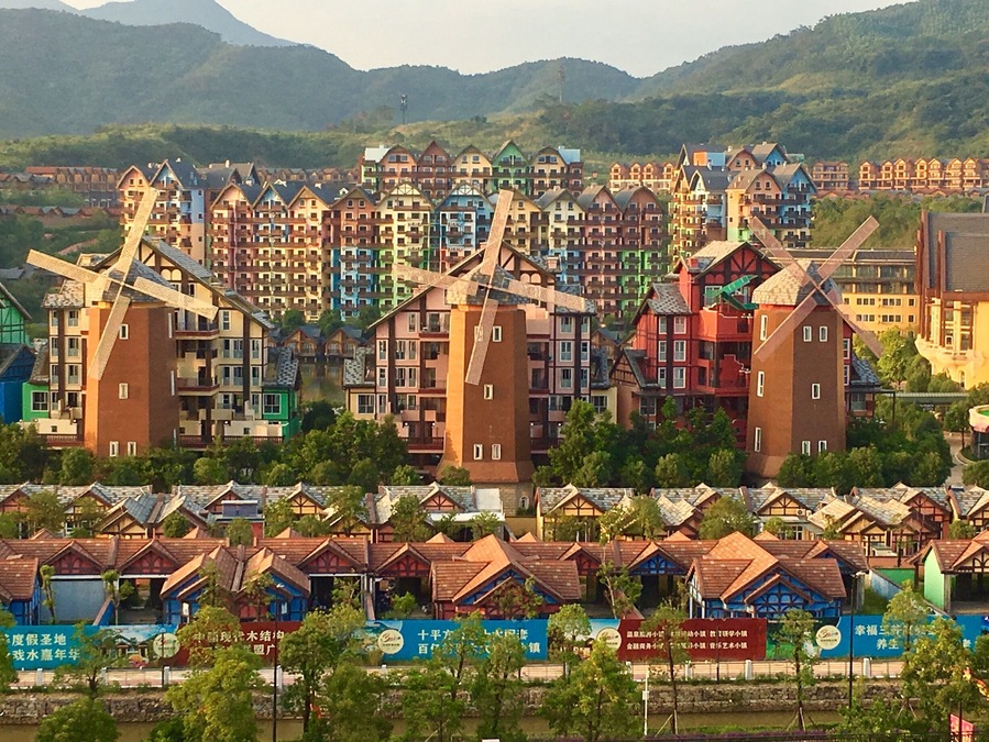 Beautiful Europe styles buildings and wind mills at Heyuan Resort, Guangzhou, China #China #travel #redphoto #landscape #red