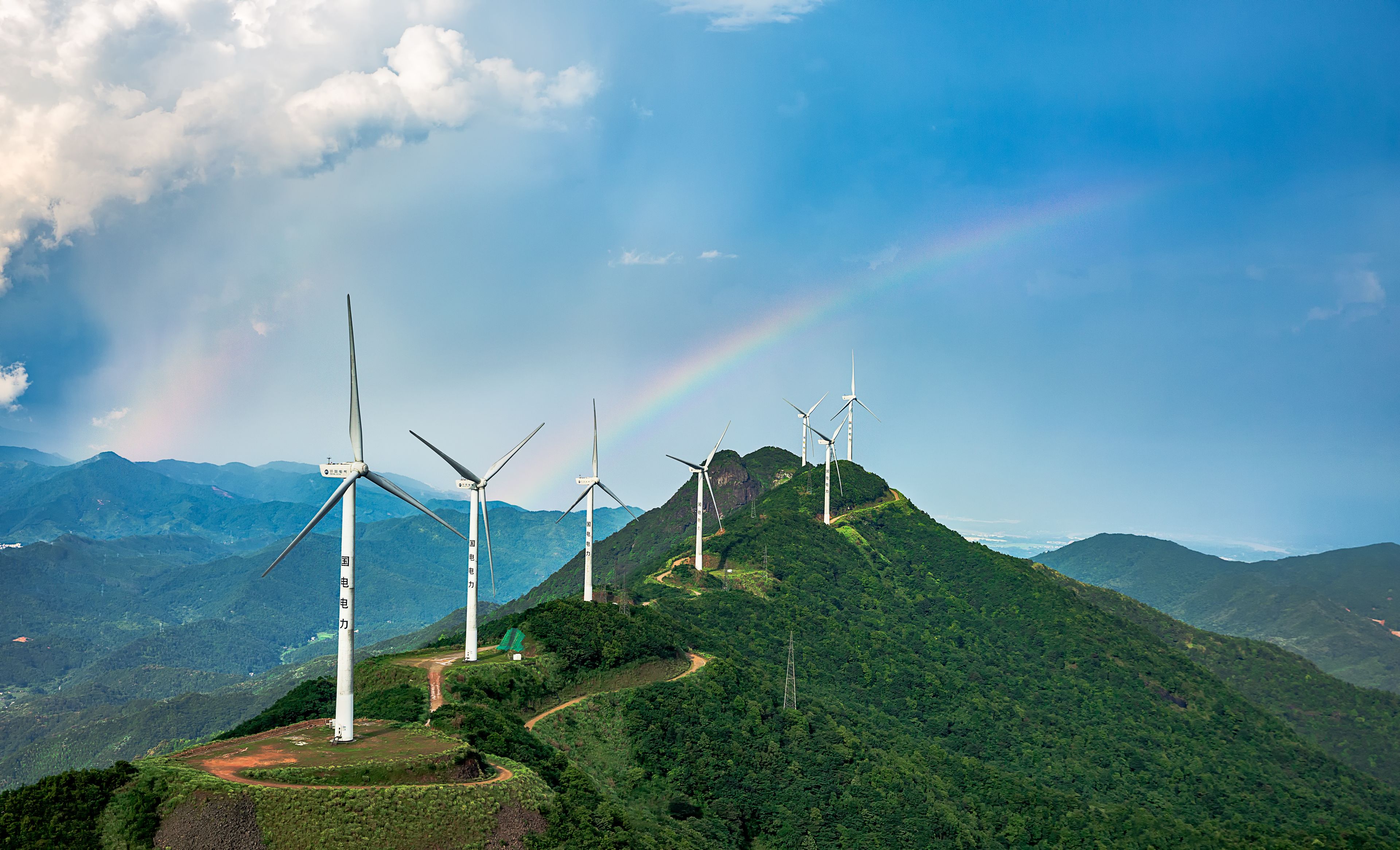 Wind turbine generator set on the top of Queya Mountain, Heyuan City, Guangdong Province, China
