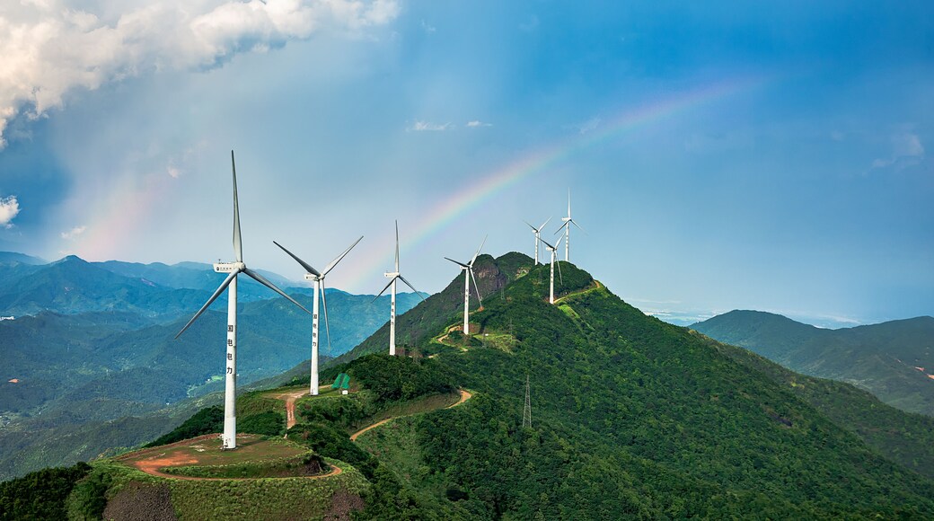 Wind turbine generator set on the top of Queya Mountain, Heyuan City, Guangdong Province, China
