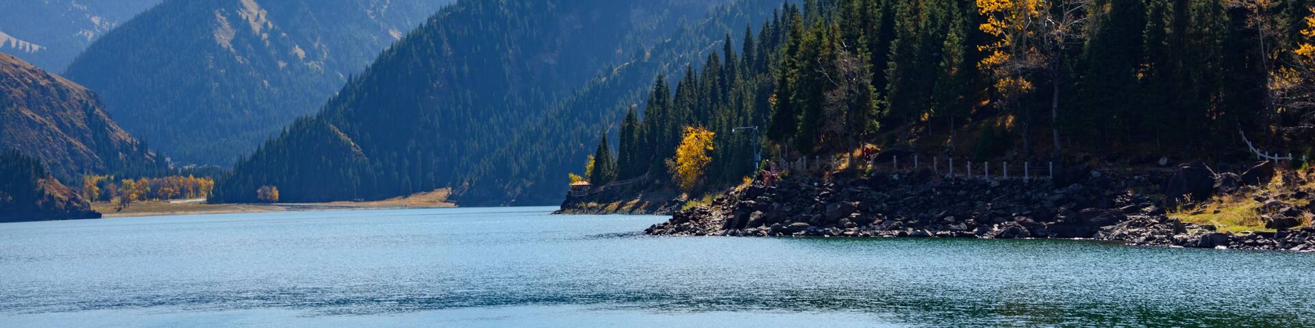 Autumn view of Heavenly Lake or Tianchi of Tianshan in Urumqi, Xinjiang, China