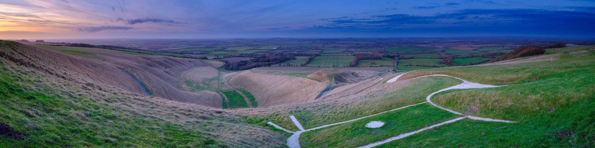 Views over the White Horse at Uffington on the Ridgeway