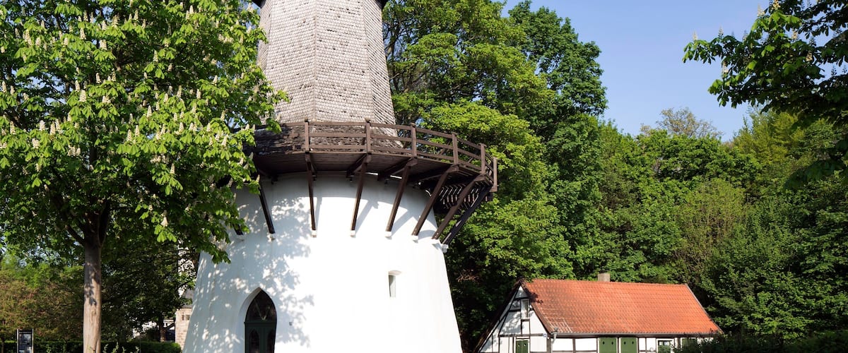 Former wind pumping station with pump keeper's house, Konigsborn saltworks, Unna, Ruhr district, North Rhine-Westphalia, Germany, Europe