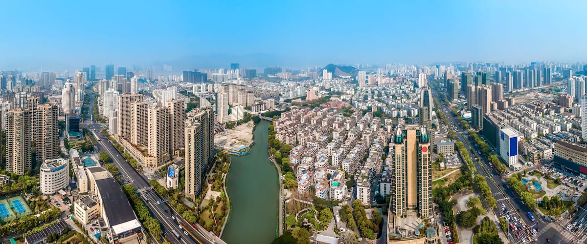 Aerial photography Wenzhou city architecture landscape skyline