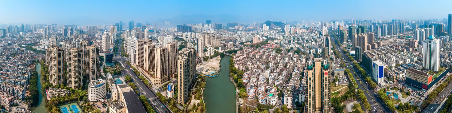 Aerial photography Wenzhou city architecture landscape skyline