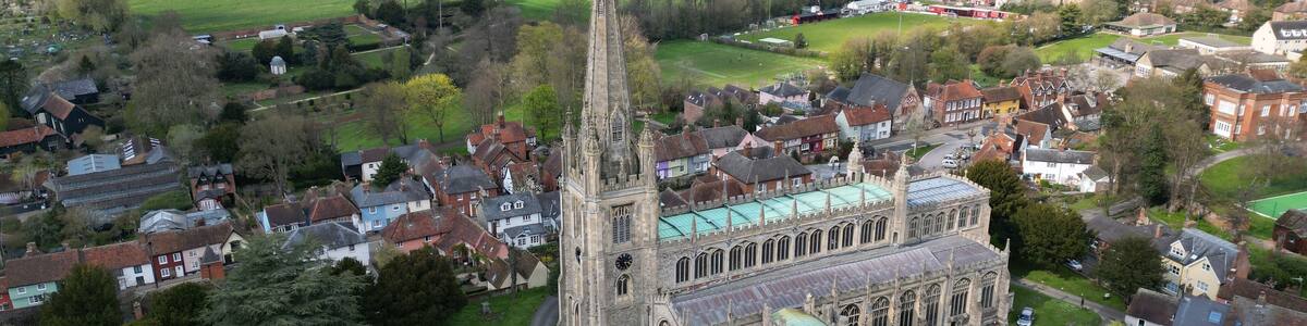 St Marys Church Saffron Walden Essex UK drone Aerial