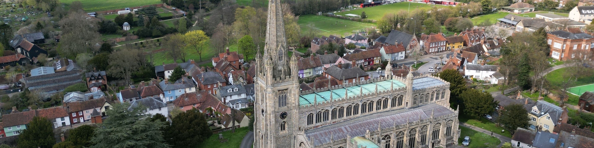 St Marys Church Saffron Walden Essex UK drone Aerial