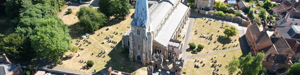 Church Hadleigh town Suffolk, UK drone aerial view
