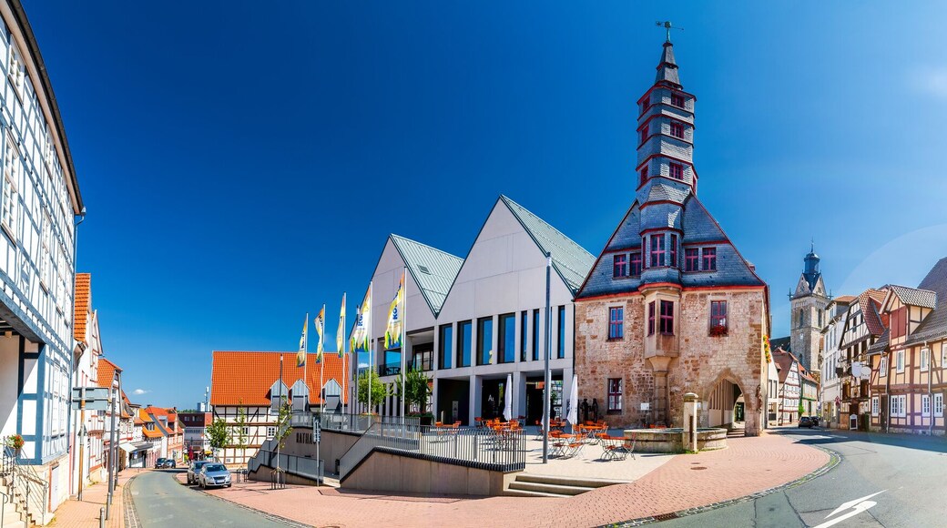 Hansestadt Korbach mit altem Rathaus und Kilianskirche im Landkreis Waldeck-Frankenberg, Hessen, Deutschland
