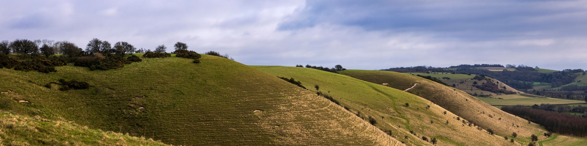 View across Pewsey Downs from the top of Knap hill near Marlborough Wiltshire south west England