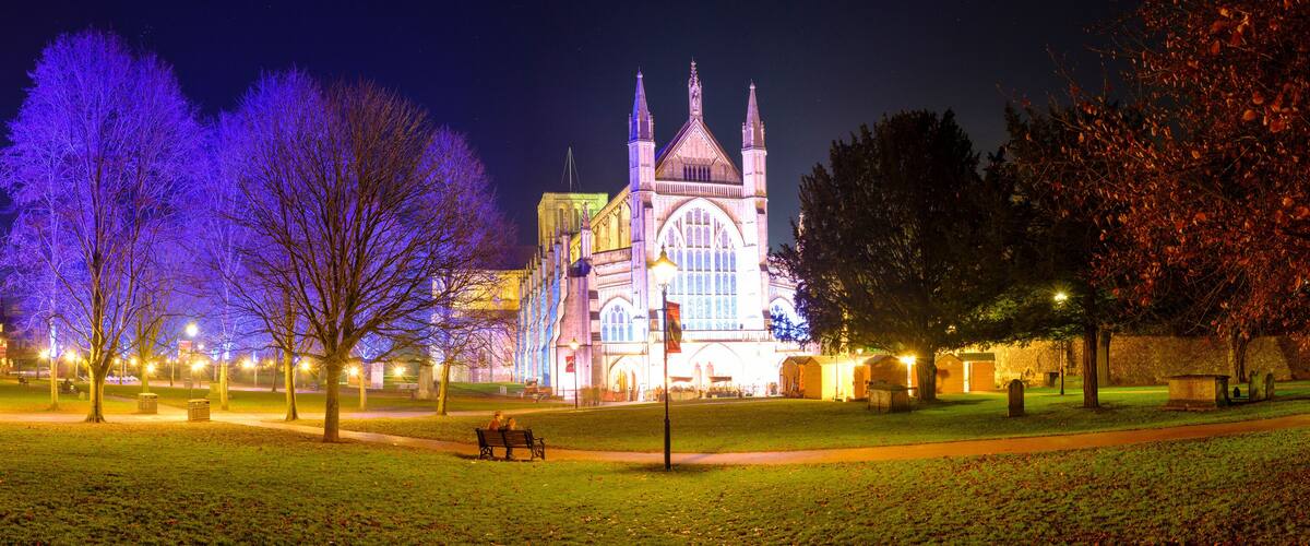 Winchester Cathedral by night